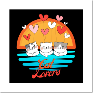 Cat Lovers, Cats with Hearts Sunset Background Posters and Art